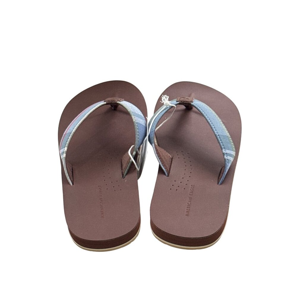 American Eagle Men's Brown Flip-Flops W/ Striped Straps Size 9 New W/ Tags - Picture 5 of 9